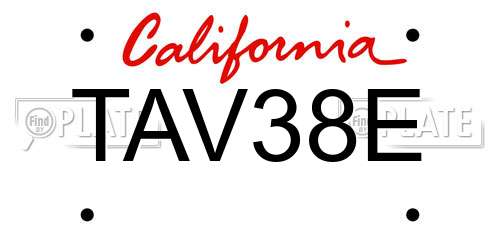 TAV38E California License Plate