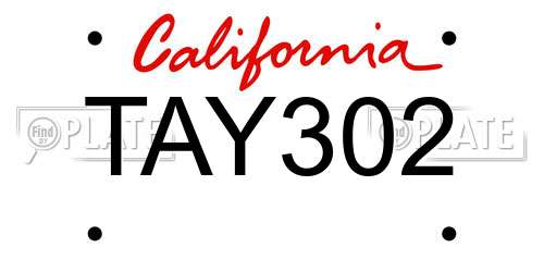 TAY302 California License Plate