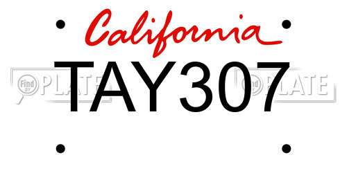 TAY307 California License Plate