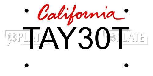 TAY30T California License Plate