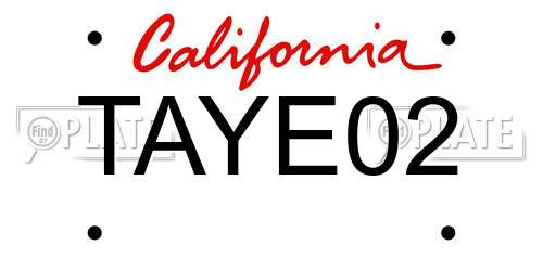 TAYE02 California License Plate