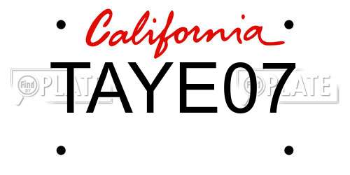 TAYE07 California License Plate