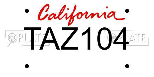 TAZ104 California License Plate