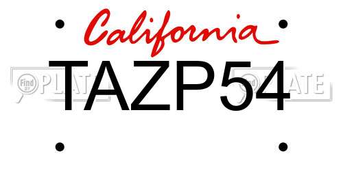 TAZP54 California License Plate