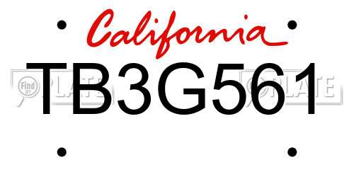 TB3G561 California License Plate