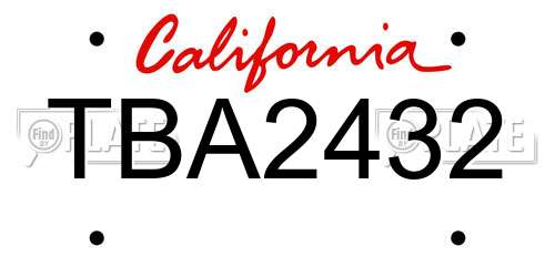 TBA2432 California License Plate