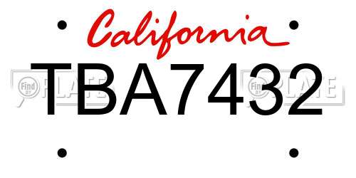 TBA7432 California License Plate