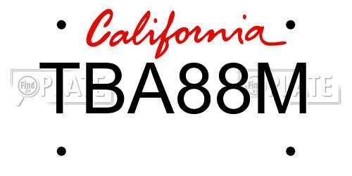 TBA88M California License Plate