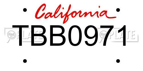 TBB0971 California License Plate