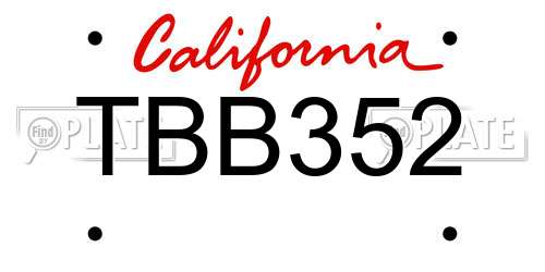 TBB352 California License Plate