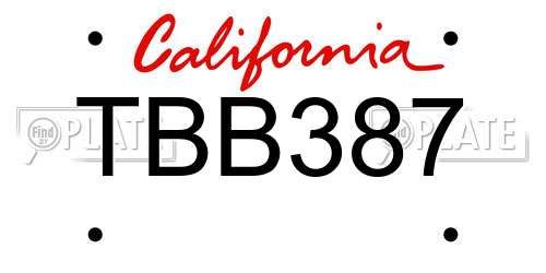 TBB387 California License Plate