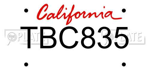 TBC835 California License Plate