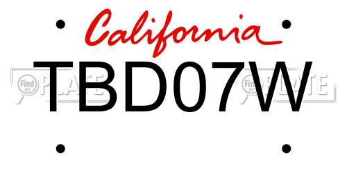 TBD07W California License Plate