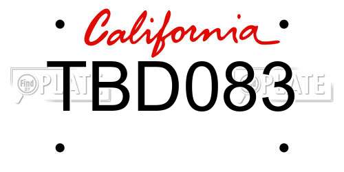 TBD083 California License Plate