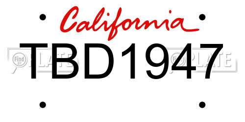 TBD1947 California License Plate