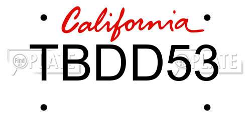 TBDD53 California License Plate