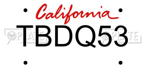 TBDQ53 California License Plate