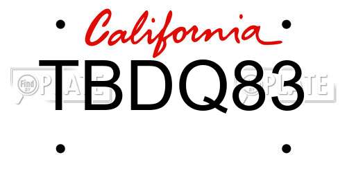 TBDQ83 California License Plate