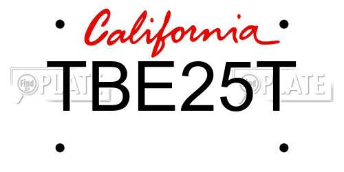 TBE25T California License Plate
