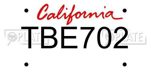 TBE702 California License Plate