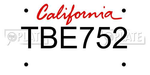 TBE752 California License Plate