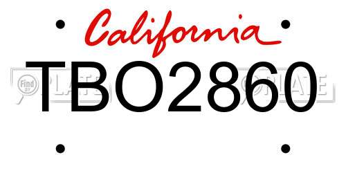 TBO2860 California License Plate