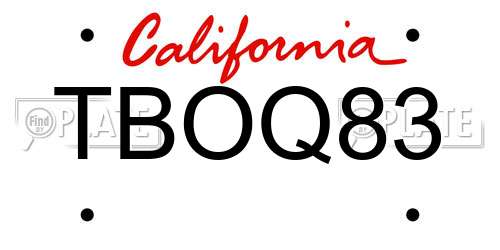 TBOQ83 California License Plate