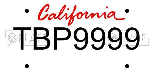 TBP9999 California License Plate
