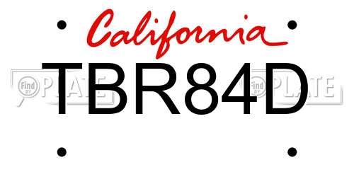 TBR84D California License Plate