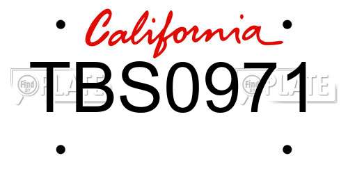 TBS0971 California License Plate