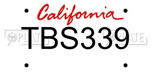 TBS339 California License Plate