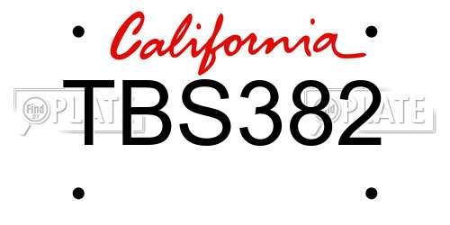 TBS382 California License Plate