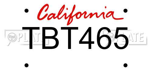 TBT465 California License Plate