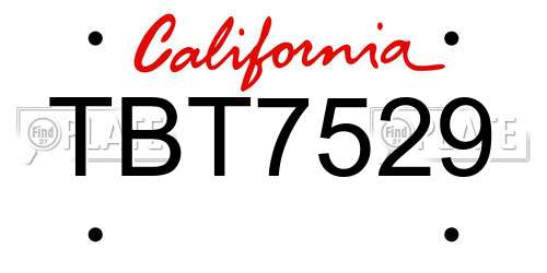 TBT7529 California License Plate