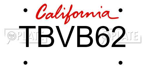 TBVB62 California License Plate