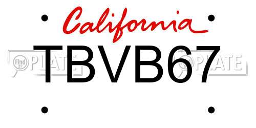 TBVB67 California License Plate