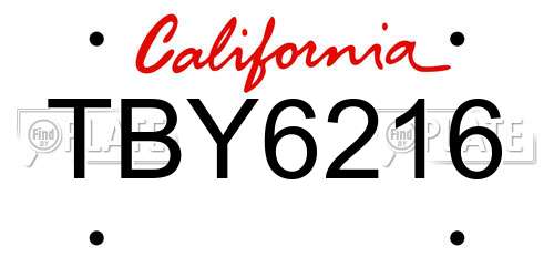TBY6216 California License Plate