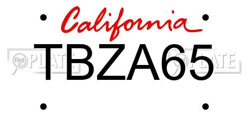 TBZA65 California License Plate