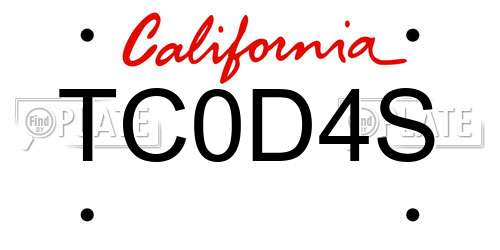 TC0D4S California License Plate