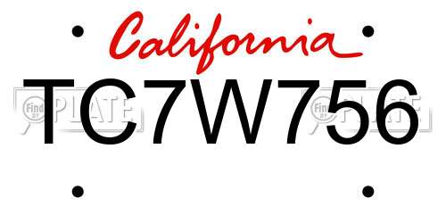 TC7W756 California License Plate