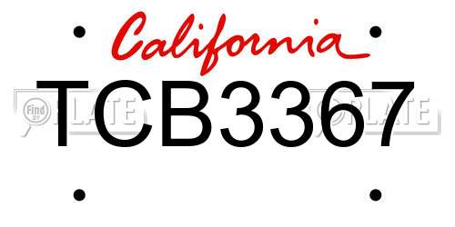 TCB3367 California License Plate