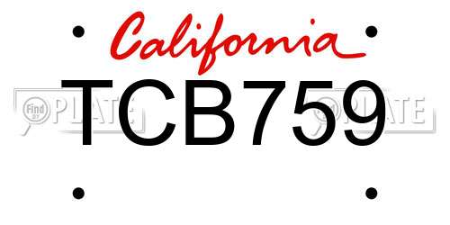 TCB759 California License Plate