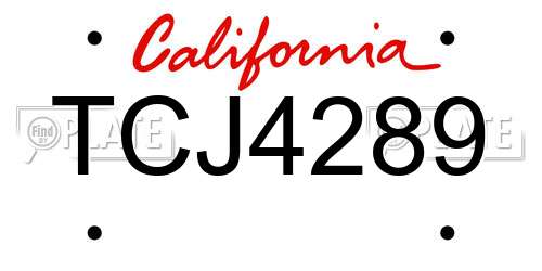 TCJ4289 California License Plate