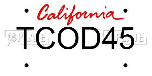 TCOD45 California License Plate