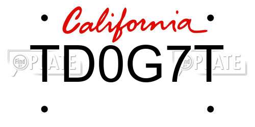 TD0G7T California License Plate