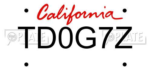 TD0G7Z California License Plate
