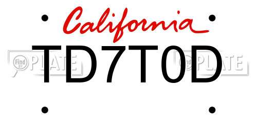 TD7T0D California License Plate
