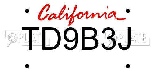 TD9B3J California License Plate