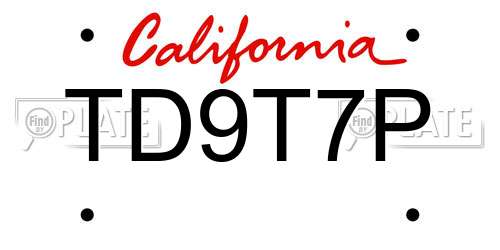 TD9T7P California License Plate
