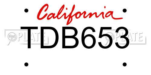 TDB653 California License Plate
